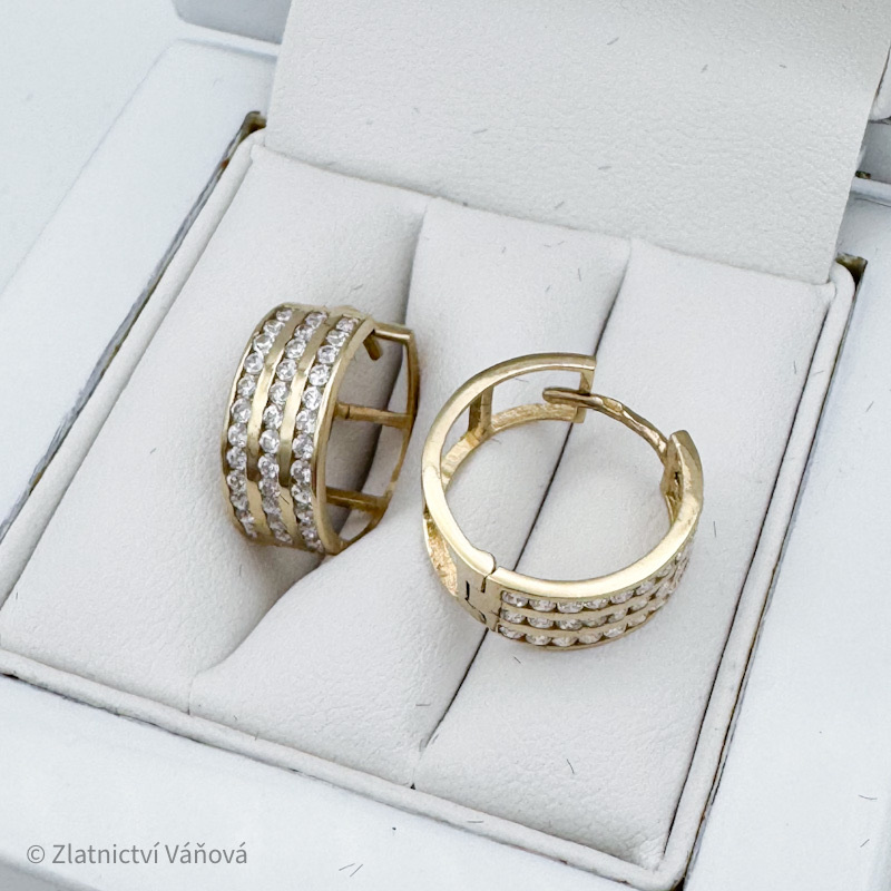 Žluté zlato náušnice se zirkony kroužky